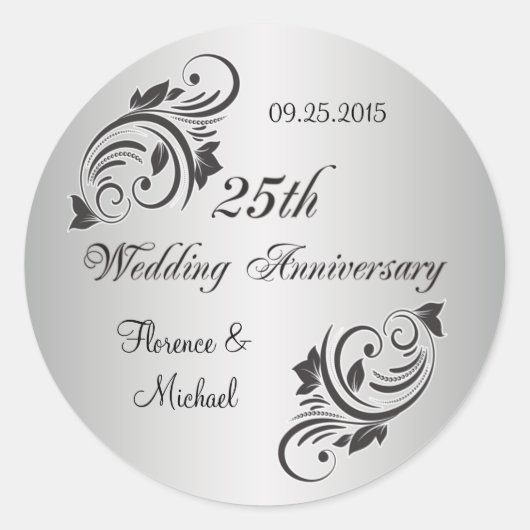 Swirls and Flowers zilver zwarte Sticker (Voorkant)