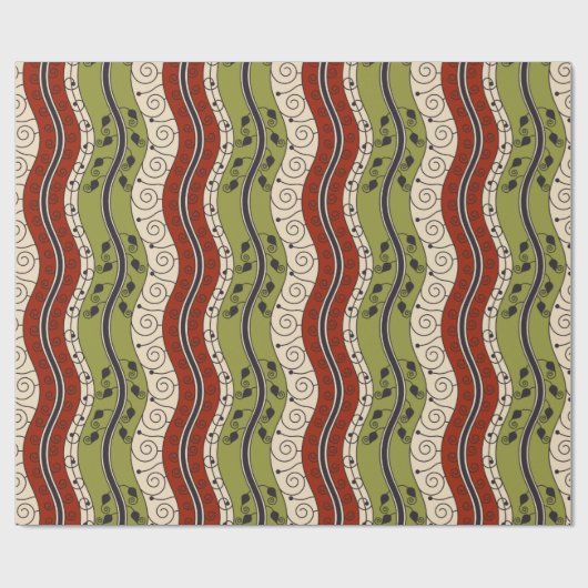 Swirls and Waves in rood, groen en crème Cadeaupapier (Vlak)