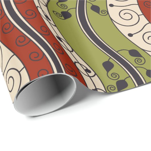 Swirls and Waves in rood, groen en crème Cadeaupapier (Rol Hoek)
