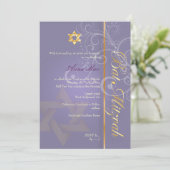 Swirls Bat Mitzvah/paars/goud Kaart (Staand voorkant)