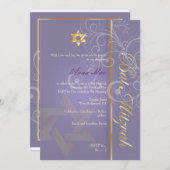 Swirls Bat Mitzvah/paars/goud Kaart (Voorkant / Achterkant)