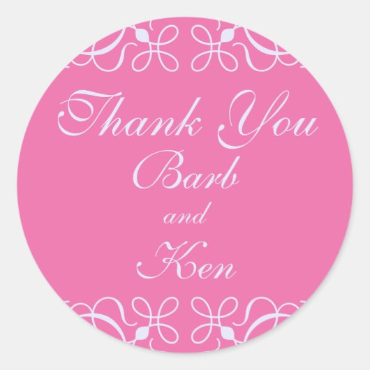 Swirls Dank u Sticker in Snoep Roze (Voorkant)