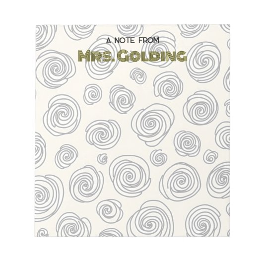 Swirls en Doodles Gepersonaliseerde Leraar Gift Notitieblok (Voorkant)