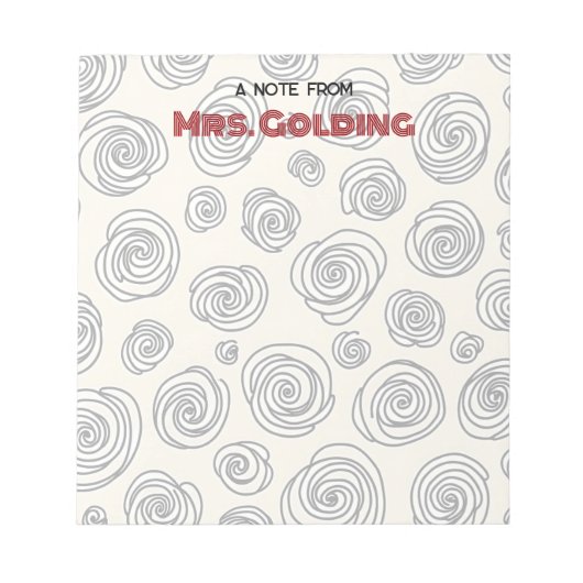 Swirls en Doodles Gepersonaliseerde Leraar Gift Notitieblok (Voorkant)