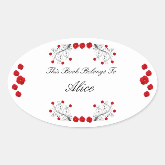 Swirls en Rozen Ovale Sticker (Voorkant)