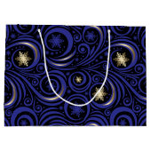 Swirls en sneeuwvlokken blauw en goud groot cadeauzakje (Achterkant)