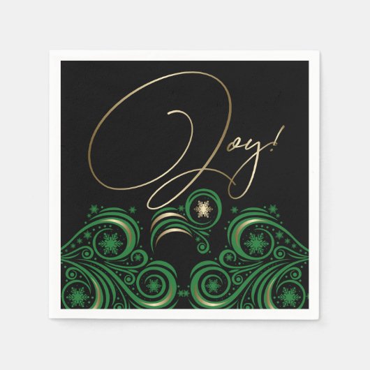 Swirls en sneeuwvlokken Goud en Groene vreugde Servet (Voorkant)