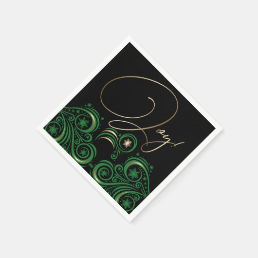 Swirls en sneeuwvlokken Goud en Groene vreugde Servet (Hoek)