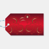 Swirls en sneeuwvlokken rood en goud cadeaulabel (Achterkant Horizontaal)