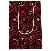 Swirls en sneeuwvlokken rood en goud medium cadeauzakje (Achterkant)
