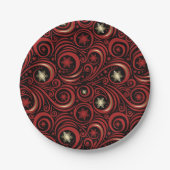 Swirls en sneeuwvlokken rood en goud papieren bordje (Voorkant)