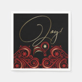 Swirls en sneeuwvlokken rood en goud vreugde servet (Voorkant)