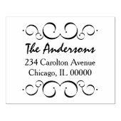 Swirls & Flourishes Script Familienaam & Adres Rubberstempel (Afrduk)