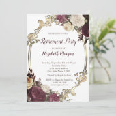 Swirls Goud Lijst, Bourgondische Bloemen Pensioner Kaart (Staand voorkant)