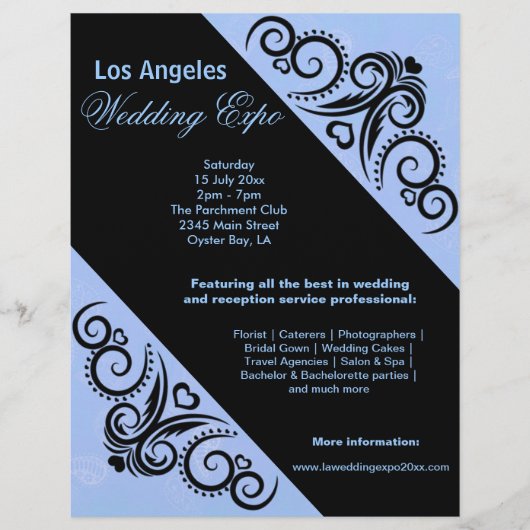 Swirls Heart Wedding Expo (blauw) Flyer (Voorkant)