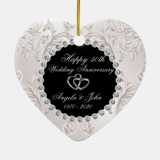 Swirls Hearts Rings 50th Wedding Jubileum Keramisch Ornament (Achterkant)