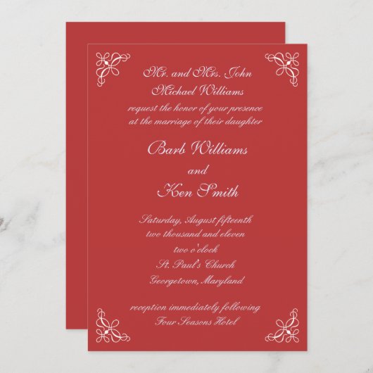 Swirls in Snoep Red Wedding Invitation Kaart (Voorkant / Achterkant)