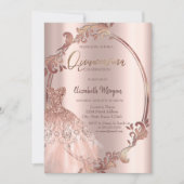 Swirls Lijst Roos Gouden Glitter Jurk Quinceañera Kaart (Voorkant)
