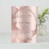Swirls Lijst Roos Gouden Glitter Jurk Quinceañera Kaart (Staand voorkant)