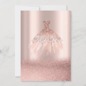 Swirls Lijst Roos Gouden Glitter Jurk Quinceañera Kaart (Achterkant)