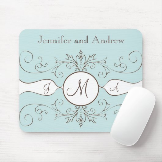 Swirls Monogram Bride Groom Names Wedding Gift Muismat (Met muis)