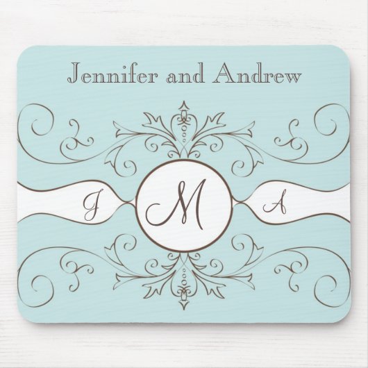 Swirls Monogram Bride Groom Names Wedding Gift Muismat (Voorkant)