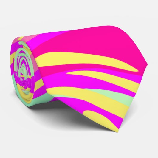 Swirls of Pink Magenta Mint Groen en Geel Stropdas (Opgerold)