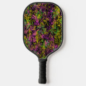 Swirls van Roze Groen Geel op Zwarte Abstracte Kun Pickleball Paddle (Achterkant)