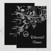 Swirls, vogels zwart wit bruiloft repetitie diner kaart (Voorkant / Achterkant)