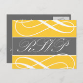 Swirls Wedding RSVP Briefkaarten Geel Grijs (Voorkant / Achterkant)