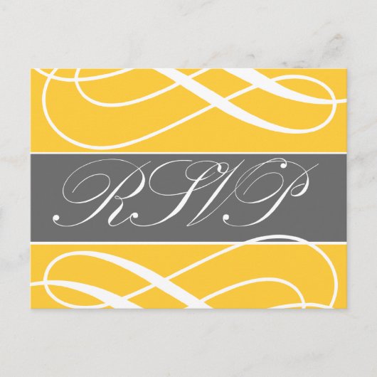 Swirls Wedding RSVP Briefkaarten Geel Grijs (Voorkant)