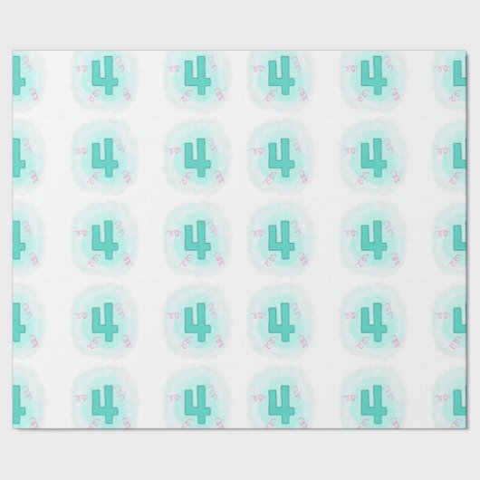 Swirly Aqua Nummer 4 Vier Verjaardags Verpakkingsd Cadeaupapier (Zoom)