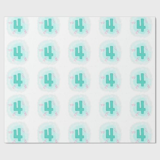 Swirly Aqua Nummer 4 Vier Verjaardags Verpakkingsd Cadeaupapier (Vlak)