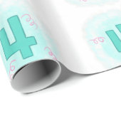 Swirly Aqua Nummer 4 Vier Verjaardags Verpakkingsd Cadeaupapier (Rol Hoek)