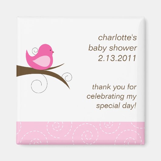 Swirly Bird Custom Baby shower Favor Magnet (Voorkant)