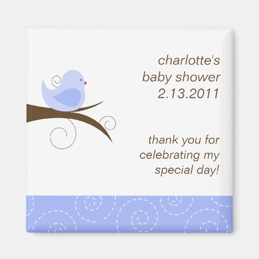 Swirly Bird Custom Baby shower Favor Magnet (Voorkant)
