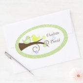 Swirly Bird (Groen) Bruiloft Ovaal Favor Sticker (Envelop)