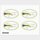 Swirly Bird (Groen) Bruiloft Ovaal Favor Sticker (Vel)