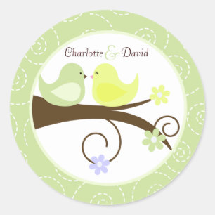Swirly Bird (Groen) Wedding Circle Favor Sticker