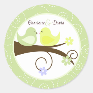 Swirly Bird (Groen) Wedding Circle Favor Sticker