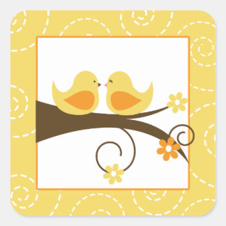 Swirly Bird Yellow Tortelduifjes bruiloft (20) Sti Vierkante Sticker