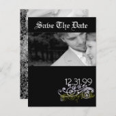 Swirly Black & White Sla de datum op Aankondigingskaart (Voorkant / Achterkant)
