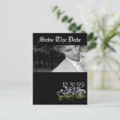 Swirly Black & White Sla de datum op Aankondigingskaart (Staand voorkant)