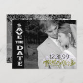 Swirly Black & White Sla de datum op Aankondigingskaart (Voorkant / Achterkant)