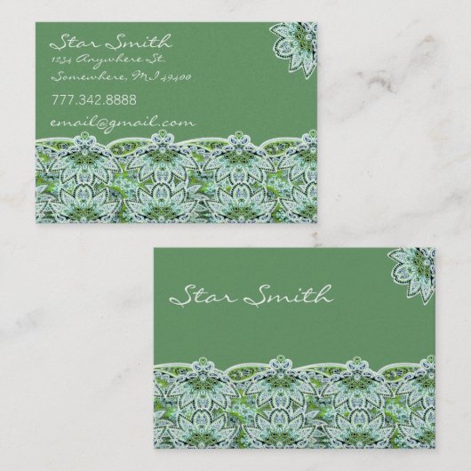 Swirly Bloemen Paisly Sage Groen Visitekaartje (Voorkant / Achterkant)