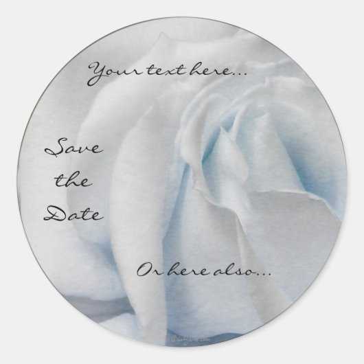 Swirly Bord Wit en Blauw Roos Wedding Stickers (Voorkant)