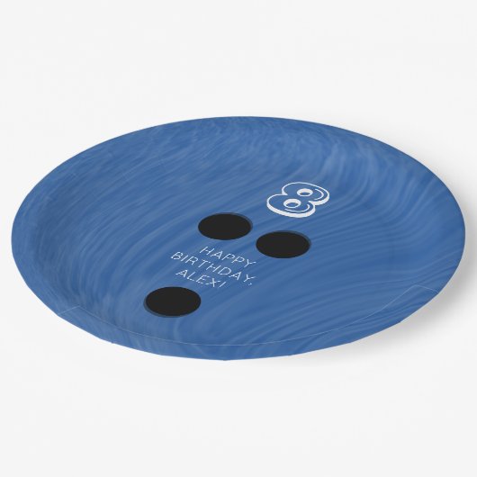 Swirly Bowling Ball | Kleur, leeftijd, naam kiezen Papieren Bordje (Gekanteld)