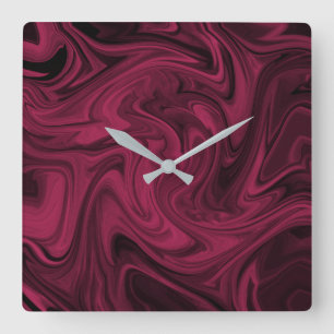 Swirly Burgundy Abstract Vierkante Klok