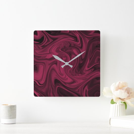 Swirly Burgundy Abstract Vierkante Klok (Huis)