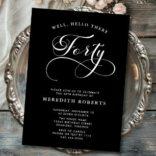 Swirly Calligraphy Black 40th Verjaardagsfeest Kaart